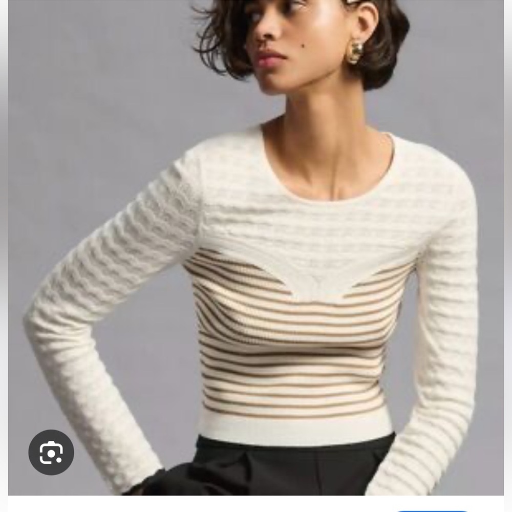 Maeve Cream and Brown Striped Scoop-Neck Sweater